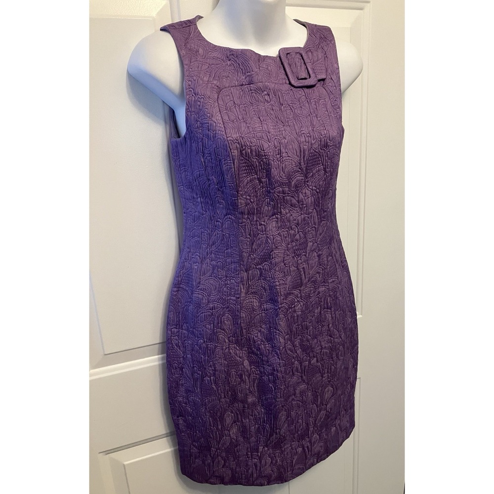DAVID MEISTER Sheath‎ Dress Size 4 Lavender Purple Jacquard  Sleeveless - Picture 3 of 8